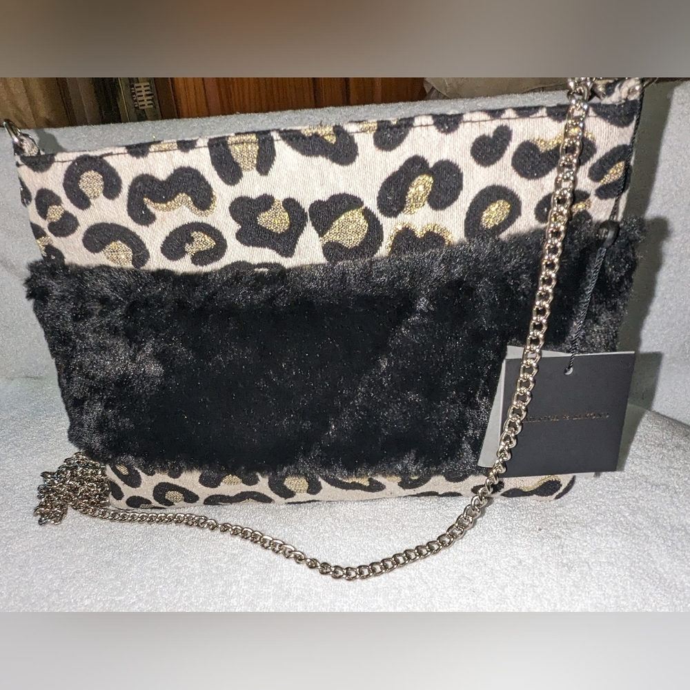 NWT America & Beyond faux fur clutch.